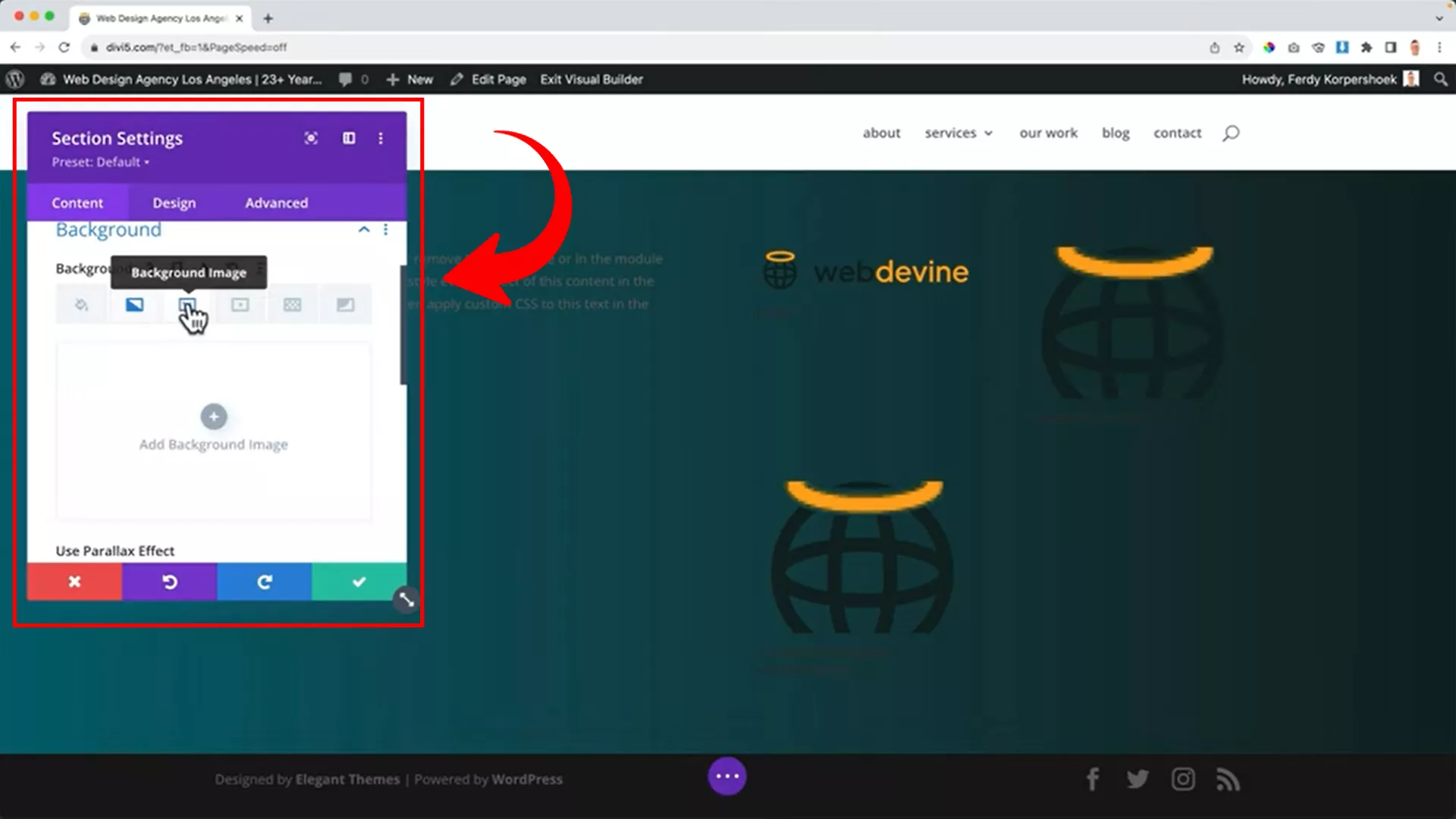 Divi Theme Tutorial: Complete WordPress Website Setup adding a background gradient on Divi