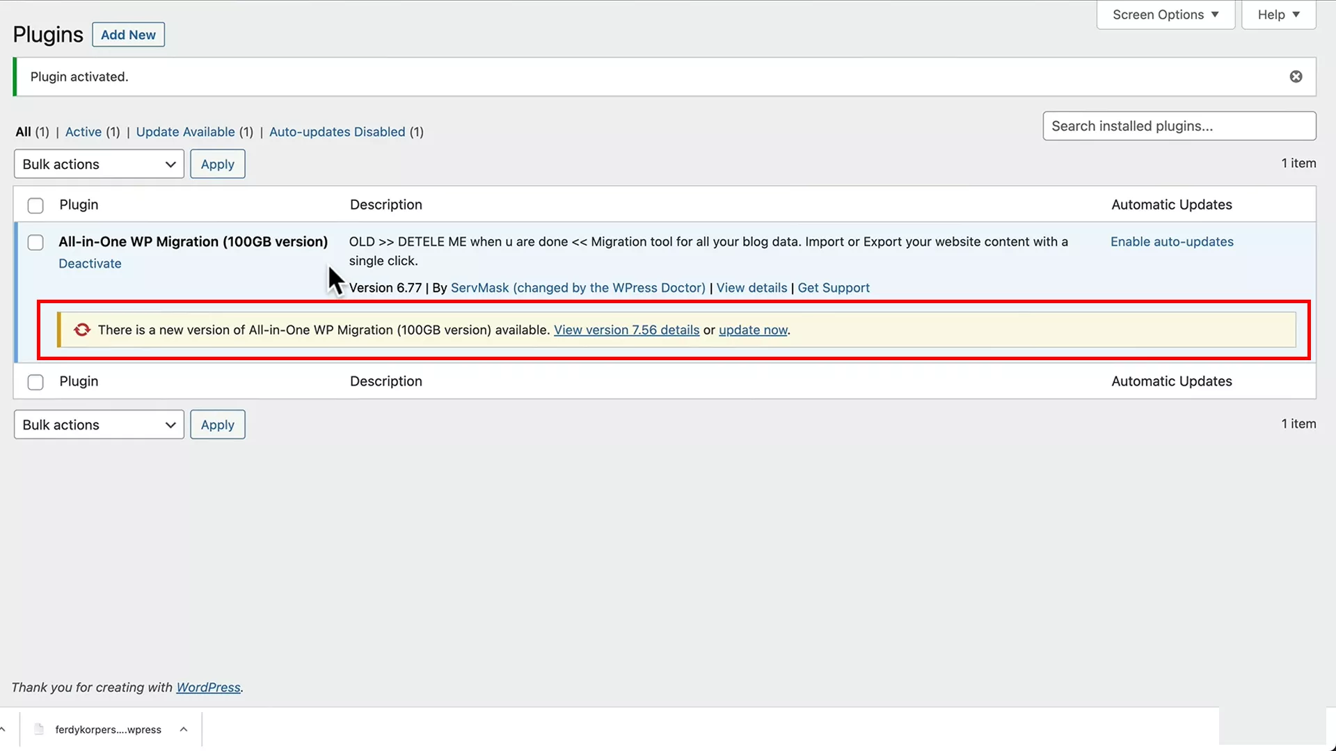 Migrate Any WordPress Website to a New Domain for Free 17 432 Update Plugin Message