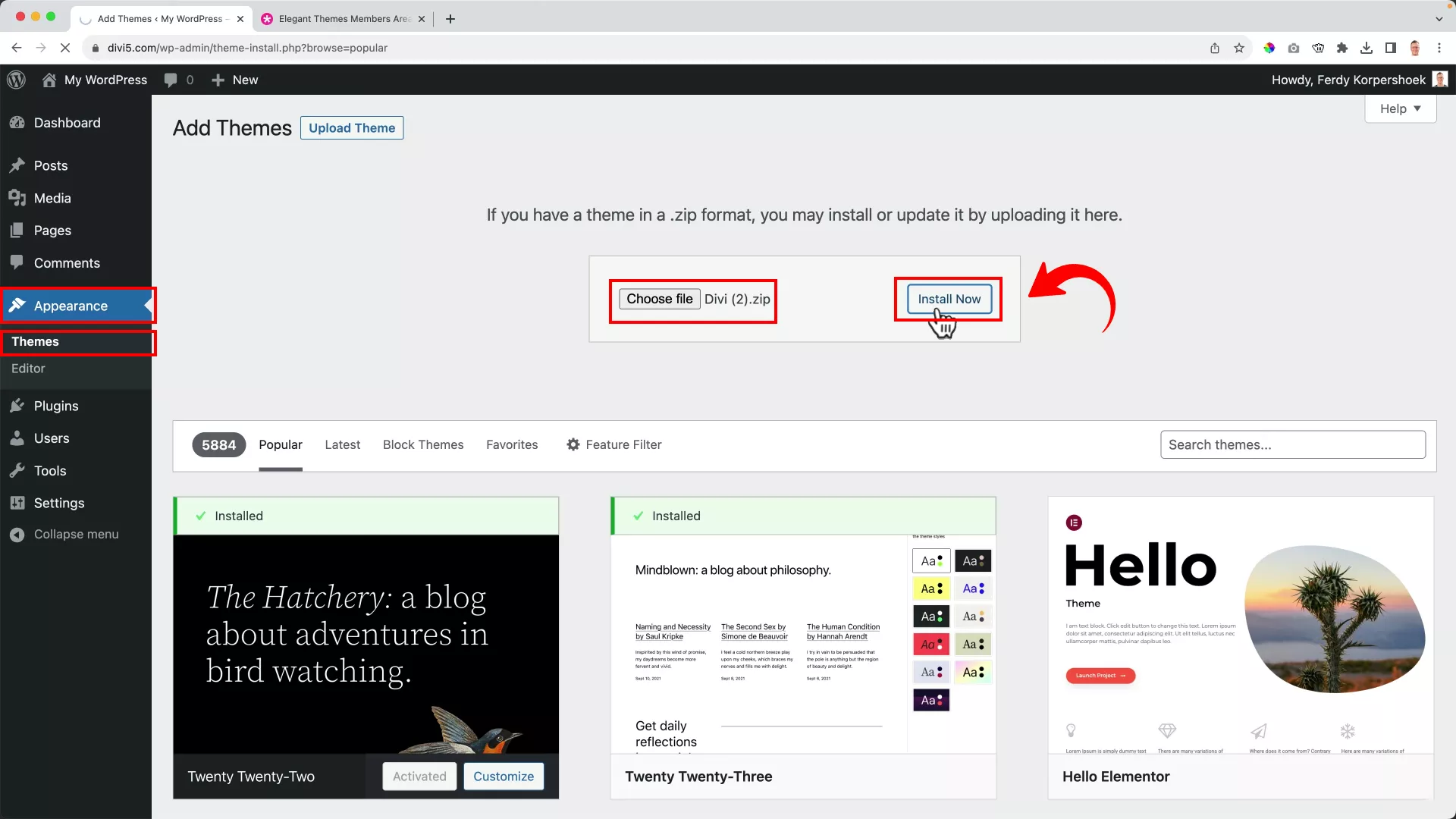 Divi Theme Tutorial: Complete WordPress Website Setup upload Divi on WordPress and install