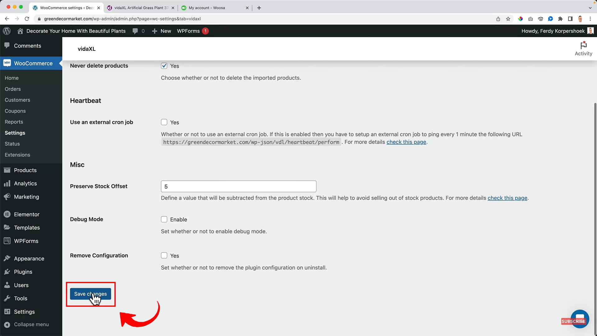 Stock offset configuration VidaXL on WooCommerce