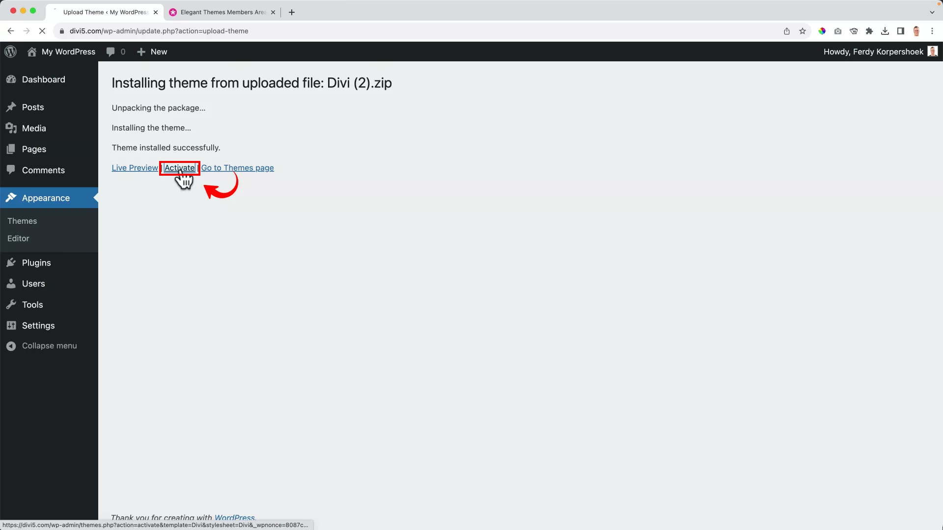 Divi Theme Tutorial: Complete WordPress Website Setup Activate Divi theme on WordPress