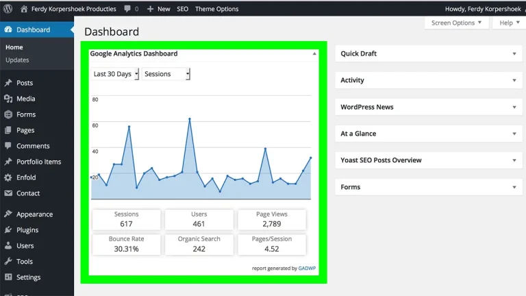 WordPress dashboard analytics chart