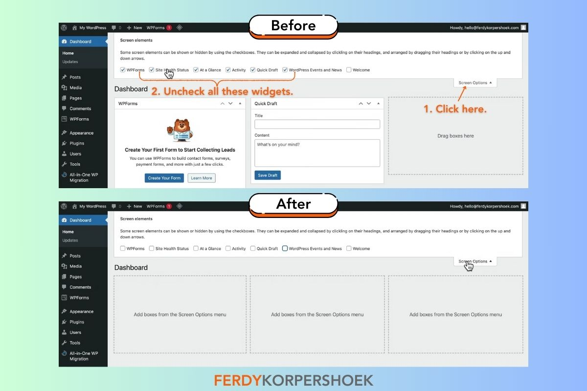 Uncheck WP Widgets